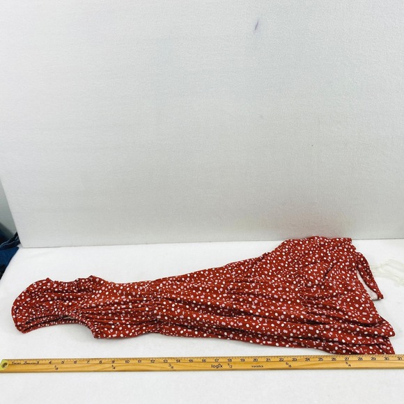 Hollister Prairie Dress Womens XS Rust Red Ditsy Floral Puff Sleeve Tiered Boho - Picture 10 of 11